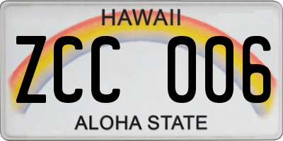 HI license plate ZCC006