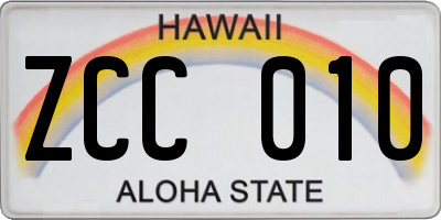 HI license plate ZCC010
