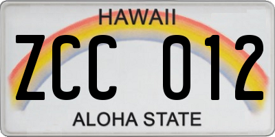 HI license plate ZCC012