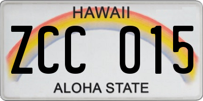 HI license plate ZCC015