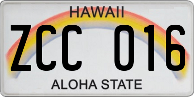 HI license plate ZCC016