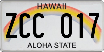 HI license plate ZCC017