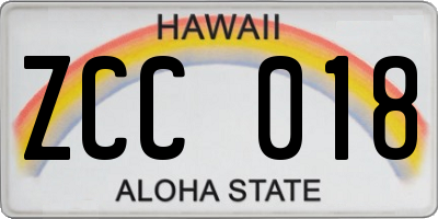 HI license plate ZCC018