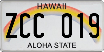 HI license plate ZCC019