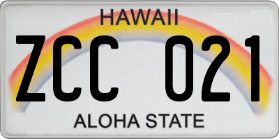 HI license plate ZCC021