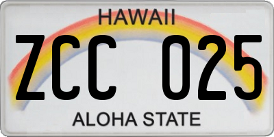 HI license plate ZCC025