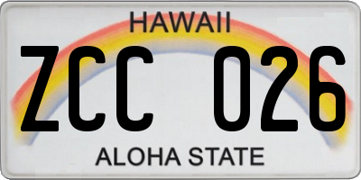 HI license plate ZCC026