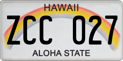 HI license plate ZCC027