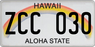 HI license plate ZCC030