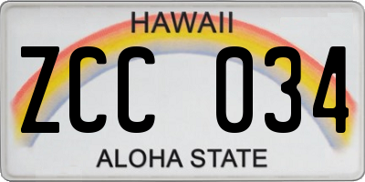 HI license plate ZCC034
