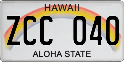 HI license plate ZCC040