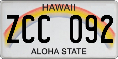 HI license plate ZCC092
