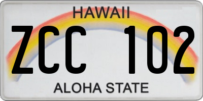 HI license plate ZCC102