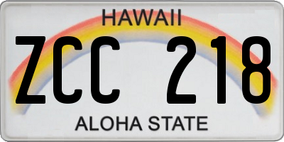 HI license plate ZCC218