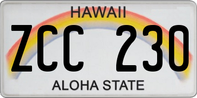 HI license plate ZCC230