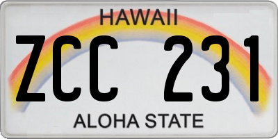 HI license plate ZCC231