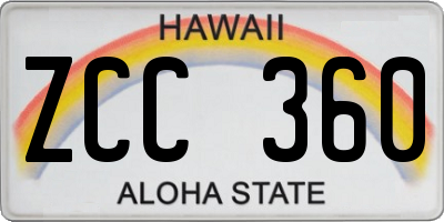 HI license plate ZCC360
