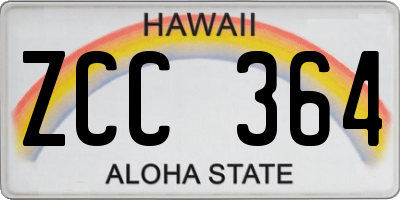 HI license plate ZCC364