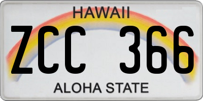 HI license plate ZCC366