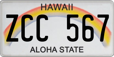 HI license plate ZCC567
