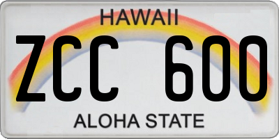 HI license plate ZCC600