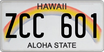 HI license plate ZCC601