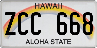 HI license plate ZCC668