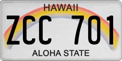 HI license plate ZCC701