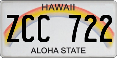 HI license plate ZCC722