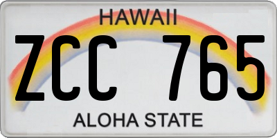 HI license plate ZCC765