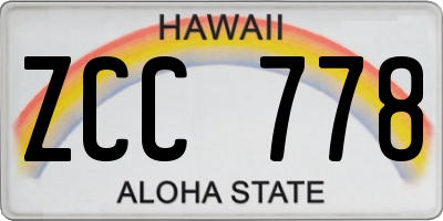 HI license plate ZCC778