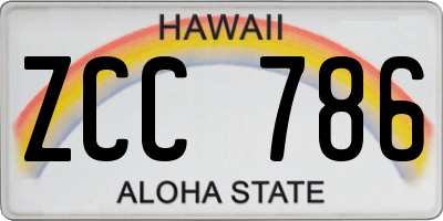 HI license plate ZCC786