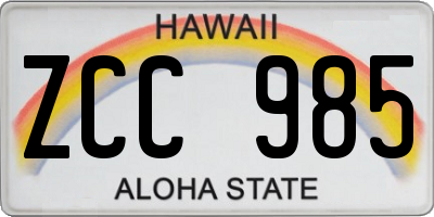 HI license plate ZCC985