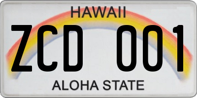 HI license plate ZCD001