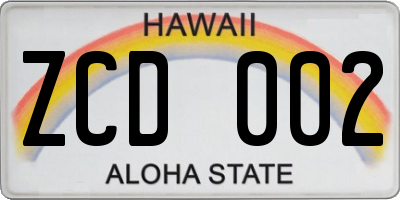 HI license plate ZCD002