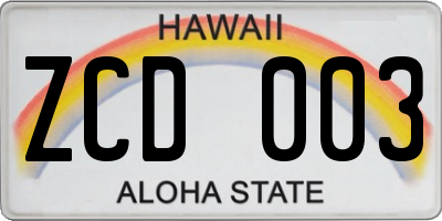 HI license plate ZCD003