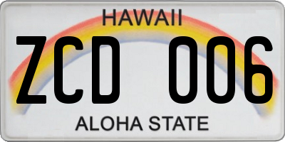 HI license plate ZCD006
