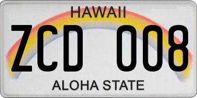 HI license plate ZCD008