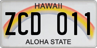 HI license plate ZCD011