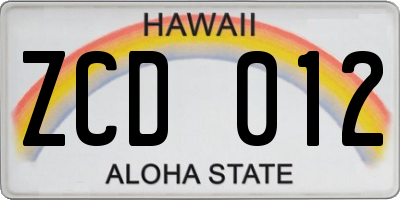 HI license plate ZCD012