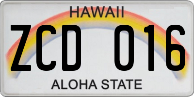 HI license plate ZCD016