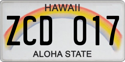 HI license plate ZCD017