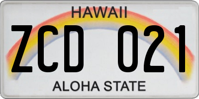 HI license plate ZCD021