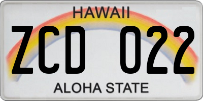 HI license plate ZCD022