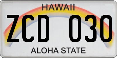 HI license plate ZCD030