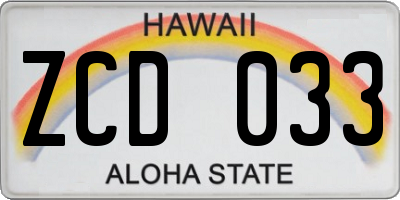 HI license plate ZCD033