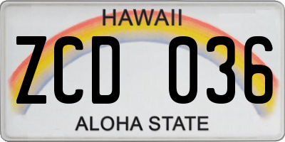 HI license plate ZCD036