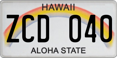 HI license plate ZCD040