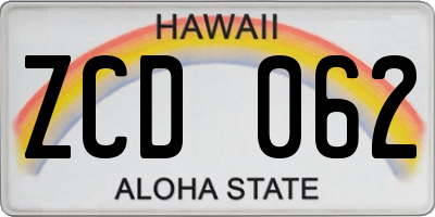 HI license plate ZCD062