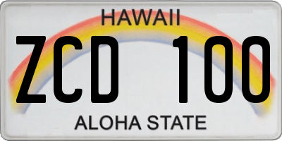 HI license plate ZCD100